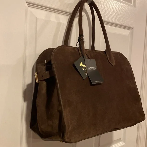 BNWT CLAUDIA FIRENZE Viral Made in Italy Chocolate Brown Suede Satchel Bag - Picture 10 of 15